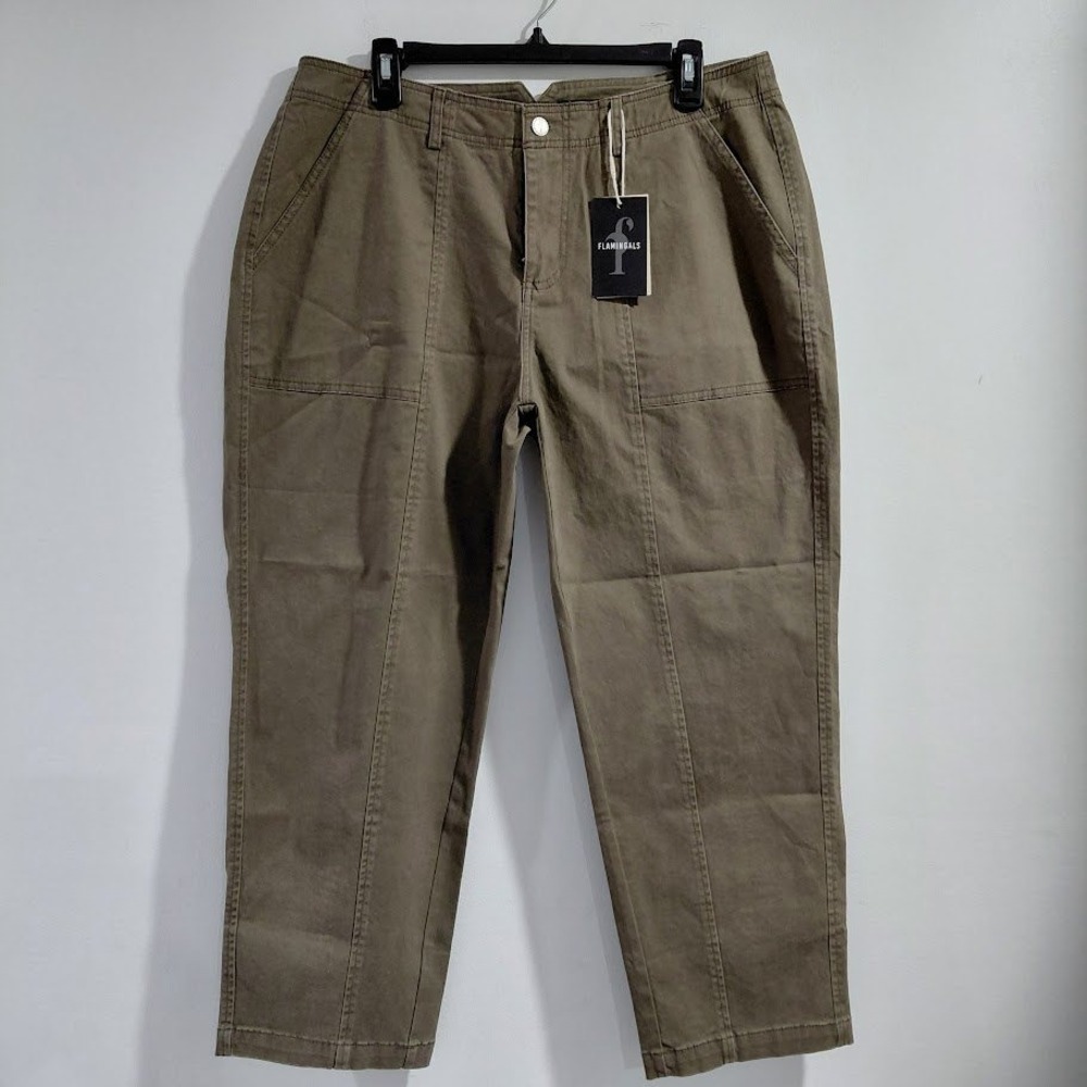 Flamingals Women Light Brown High Waisted Utility Tapered Pants Size L - Picture 2 of 10